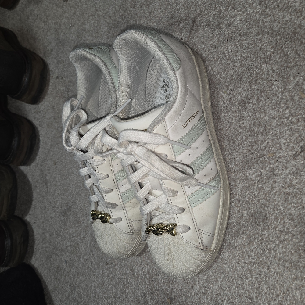 Adidas Superstar White and Gold Sneakers